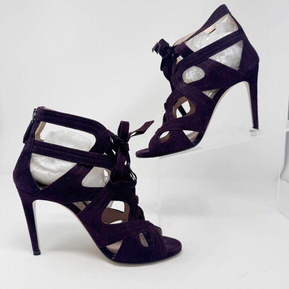 MIU MIU | Deep Purple Suede Strappy Heels Booties Women’s Size 37.5 (7-7.5) - Picture 1 of 12